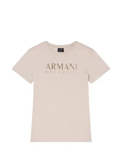 Armani Exchange Rhinestone-logo T-shirt In Neutral