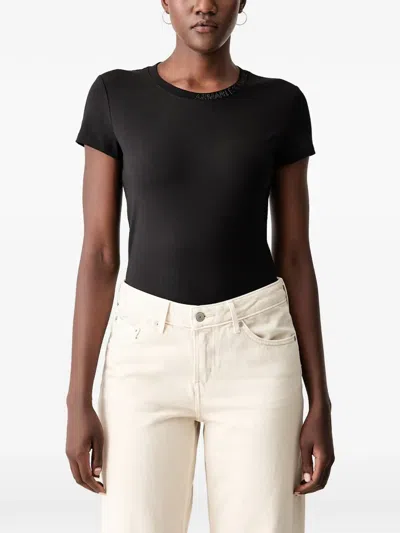 Armani Exchange Rhinestone-logo T-shirt In Black