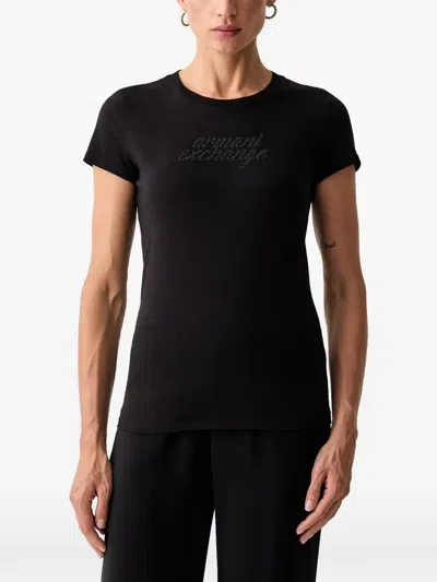 Armani Exchange Rhinestone-logo T-shirt In Black