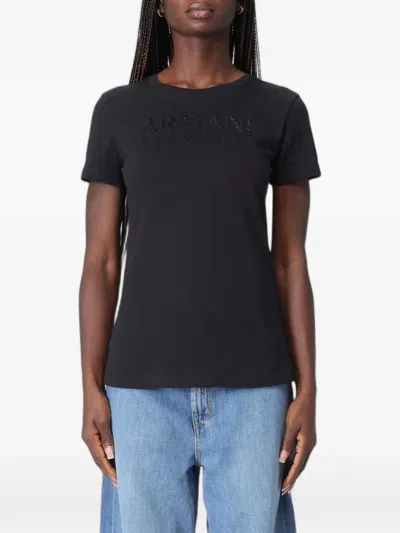 Armani Exchange Rhinestone-logo T-shirt In Gray