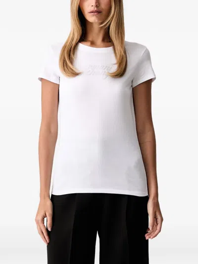 Armani Exchange Rhinestone-logo T-shirt In White