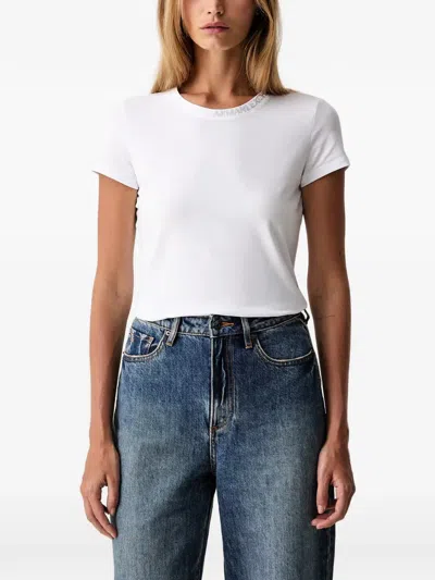 Armani Exchange Rhinestone-logo T-shirt In White