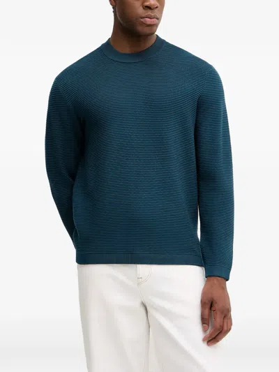 Armani Exchange Ribbed Crew-neck Sweater In Blue