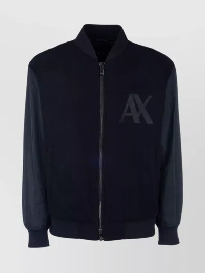 Armani Exchange Ribbed Cuffs And Hem Long Sleeves Jacket In Blue