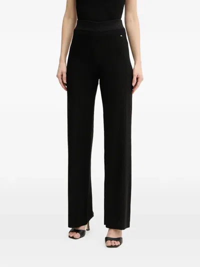 Armani Exchange Ribbed Flared Trousers In Black