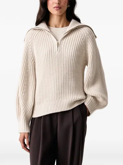 Armani Exchange Ribbed Half-zip Sweater In Neutral