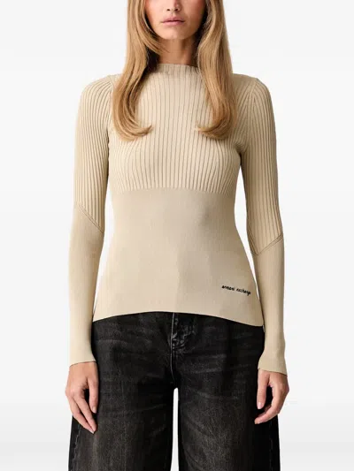 Armani Exchange Ribbed Logo-embroidered Sweater In Neutral
