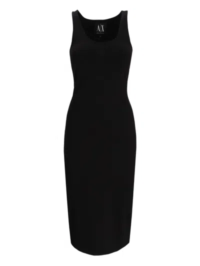 Armani Exchange Ribbed Midi Dress In Black