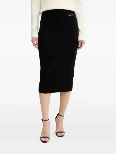 Armani Exchange Ribbed Midi Skirt In Black