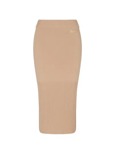 Armani Exchange Ribbed Midi Skirt In Brown