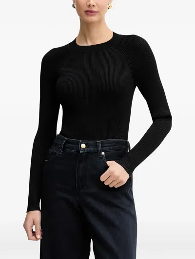 Armani Exchange Ribbed Round-neck Top In Black