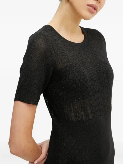 Armani Exchange Ribbed Short-sleeved Mini Dress In Black