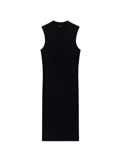 Armani Exchange Ribbed Sleeveless Midi Dress In Black