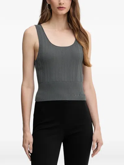 Armani Exchange Ribbed Top In Gray