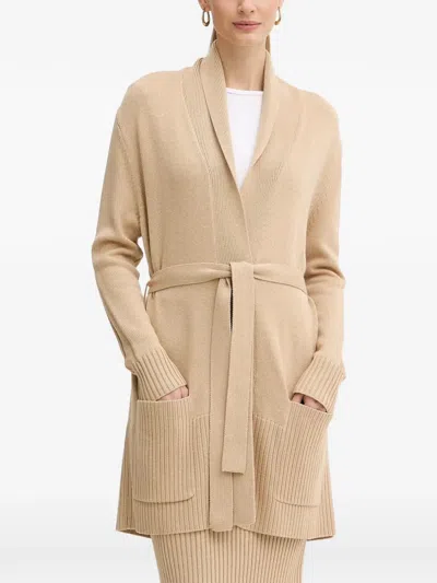 Armani Exchange Ribbed-trim Belted Cardi Coat In Neutral