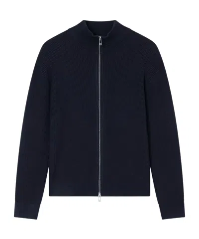 Armani Exchange Ribbed Zip Cardigan In Blue