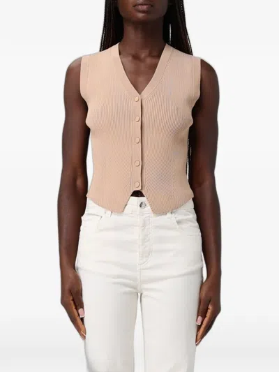 Armani Exchange Ribbed-knit Gilet In Pink