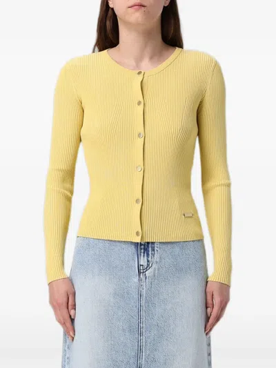 Armani Exchange Gerippter Cardigan Mit Logo-schild In Yellow