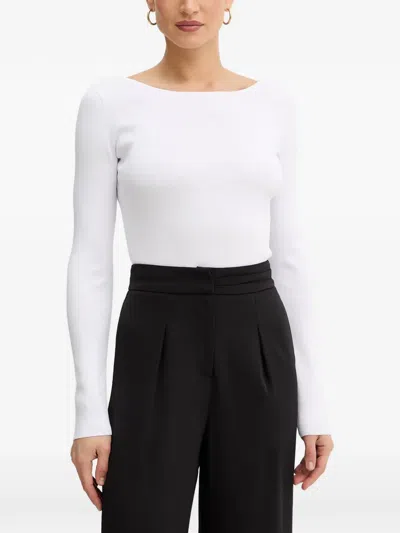 Armani Exchange Ribbed-knit Long-sleeve Sweater In White