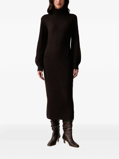 Armani Exchange Ribbed-knit Roll-neck Dress In Brown