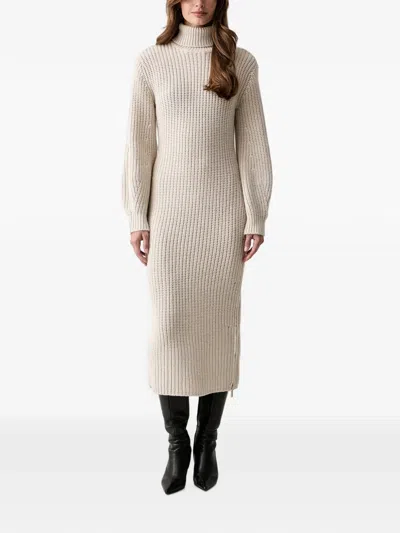 Armani Exchange Ribbed-knit Roll-neck Midi Dress In White