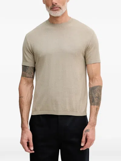 Armani Exchange Ribbed-knit Short-sleeve T-shirt In Neutral