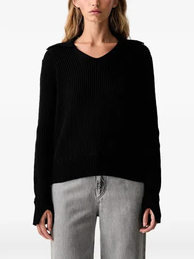 Armani Exchange Ribbed-knit Spread-collar Sweater In Black
