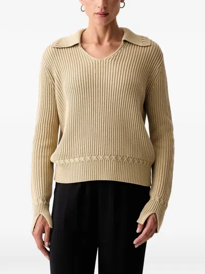 Armani Exchange Ribbed-knit Spread-collar Sweater In Neutral