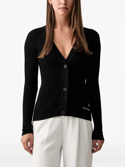Armani Exchange Ribbed-knit V-neck Cardigan In Black