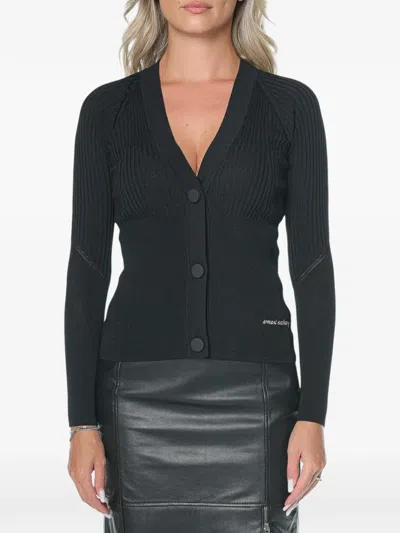 Armani Exchange Ribbed-knit V-neck Cardigan In Black