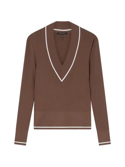 Armani Exchange Ribbed-knit V-neck Sweater In Brown