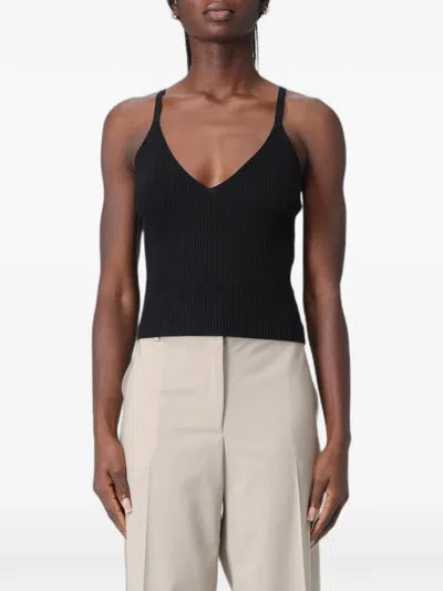 Armani Exchange Ribbed-knit V-neck Top In Black