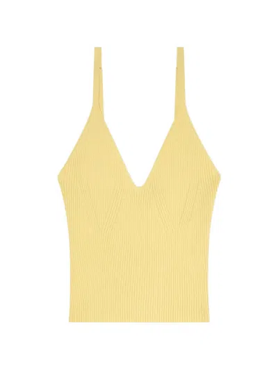 Armani Exchange Ribbed-knit V-neck Top In Yellow