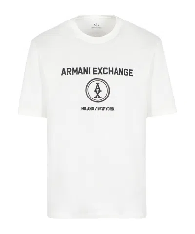 Armani Exchange Round Collar Logo Embroidered T-shirt In White