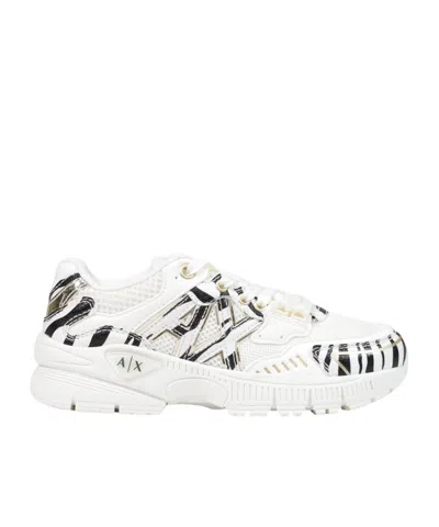 Armani Exchange Round-toe Lace-up Sneakers In White