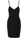 Armani Exchange Ruched Spaghetti-strap Mini Dress In Black