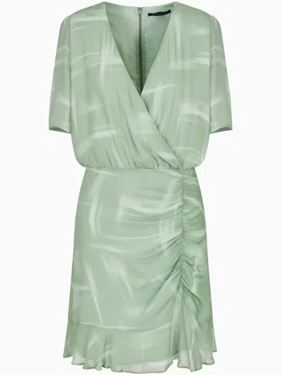 Armani Exchange Ruched V-neck Dress In Sage Green