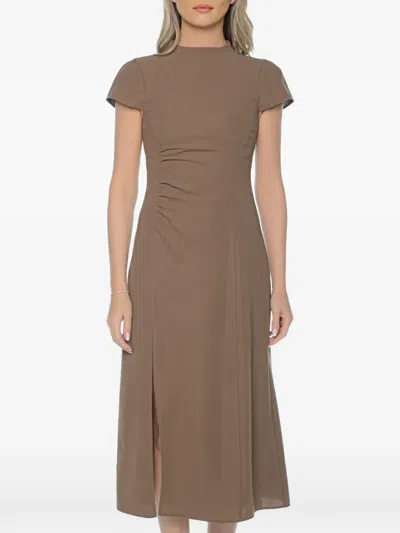 Armani Exchange Ruched-detail Midi Dress In Brown
