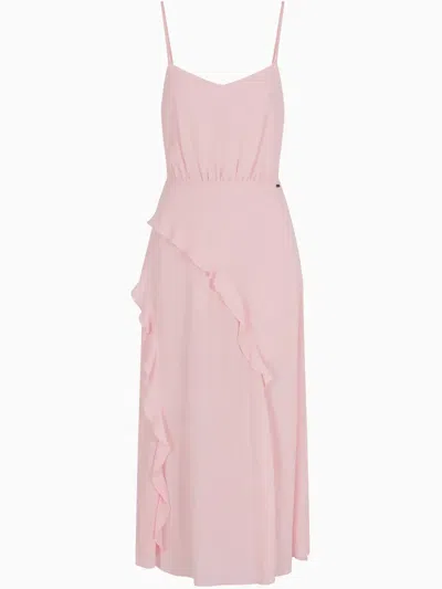 Armani Exchange Ruffle-edge Dress In Pink