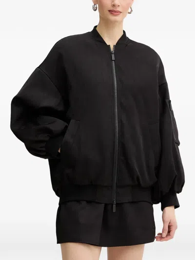 Armani Exchange Ruffled Bomber Jacket In Black