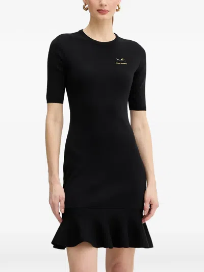Armani Exchange Ruffled Short-sleeve Mini Dress In Black