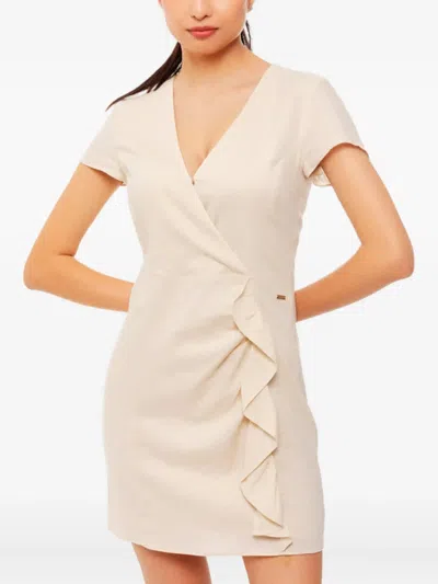Armani Exchange Ruffled Wrap Dress In Neutral