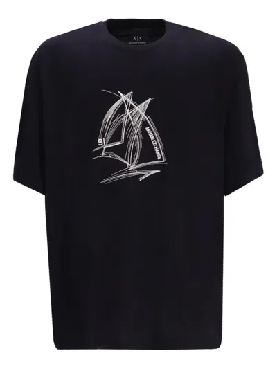Armani Exchange Sailboat-print T-shirt In Blue