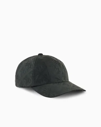Armani Exchange Satin Fabric Visor Hat With Logo In Green