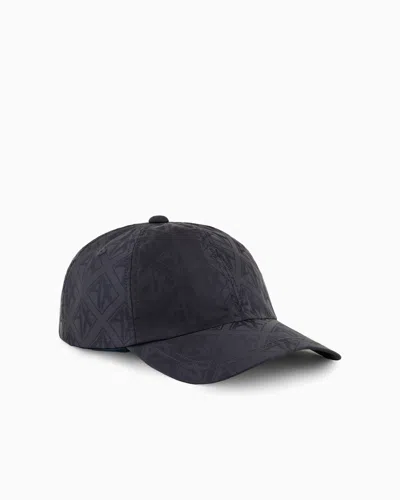 Armani Exchange Satin Fabric Visor Hat With Logo In Navy Blue