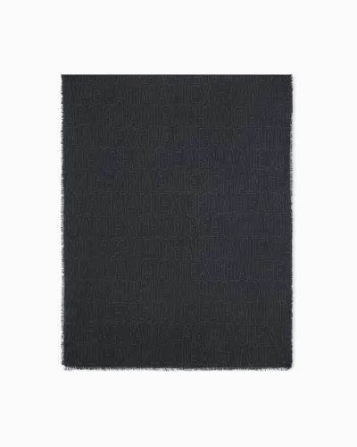 Armani Exchange Scarf In Cotton And Viscose Jacquard In Black