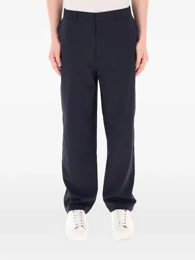 Armani Exchange Seersucker-textured Logo-plaque Trousers In Blue