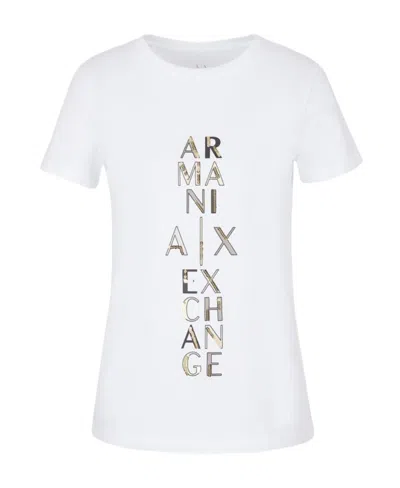 Armani Exchange Sequin Logo-embellished T-shirt In White