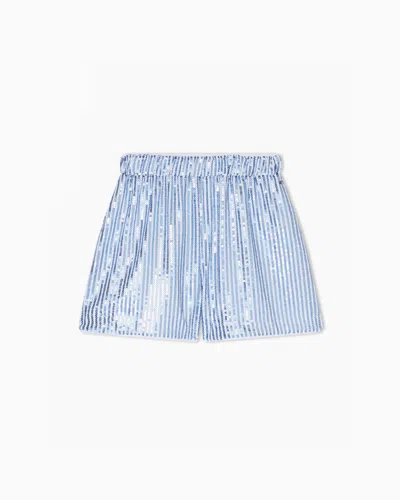 Armani Exchange Sequin Mesh Shorts In Blue