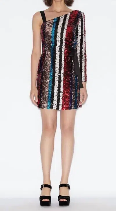 Armani Exchange Sequin One Shoulder Mini Dress In Red In Multi